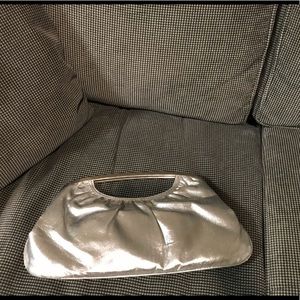 EXPRESS metallic silver clutch w magnetic closure